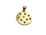 Colorful Star CZ Micro Pave Flat Round Pendant, CZ Pave Pendant, Gold/Rose Gold/Silver/Gunmetal plated, 35x50mm, Sku#F807