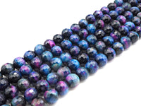 GALAXY!! Natural Tiger Eye Round Faceted 8mm/10mm/12mm, Galaxy Tiger Eye,Purple Blue Pink,15.5" Full Strand, Sku#UA206