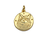 CZ Micro Pave Embossment Wolf Head On Round Coin Pendant/Charm, Sku#L409