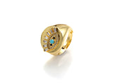 Colorful CZ  Evil Eye With Long Eyelash Open Ring, Sku#Z787