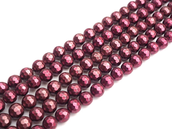 Natural Mother of Pearl Maroon Color Round Faceted beads, 6mm/8mm/10mm/12mm Maroon MOP Beads, 15.5inch strand, SKU#T131