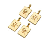 Chinese Wealth Character Rectangle Shape Pendant, 14K Gold Medallion Charm, Rich Charater, Necklace Bracelet Charm Pendant,9x14mm,Sku#ZX11