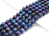 GALAXY!! Natural Tiger Eye Round Faceted 8mm/10mm/12mm, Galaxy Tiger Eye,Purple Blue Pink,15.5" Full Strand, Sku#UA206
