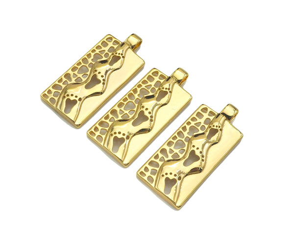 Hollow Out Foot On Rectangle Shape Pendant, 18K Gold Charm, Necklace Bracelet Charm Pendant,16x37mm,Sku#FH169