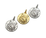 CZ Micro Pave Embossment Wolf Head On Round Coin Pendant/Charm, Sku#L409