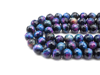 GALAXY!! Natural Tiger Eye Round Faceted 8mm/10mm/12mm, Galaxy Tiger Eye,Purple Blue Pink,15.5" Full Strand, Sku#UA206