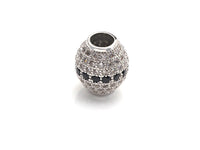 CZ Micro Pave Oval Spacer Beads with Clear/Black CZ for Bracelet/Necklace, Cubic Zirconia Beads, Bracelet Beads, 12x13mm,sku#Z1048