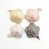 CZ Micro Pave Flower Pendant/Charm,Cubic Zirconia Paved Charm, Necklace Bracelet Charm Pendant, 23x25mm,sku#F493