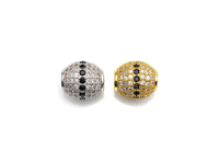 CZ Micro Pave Oval Spacer Beads with Clear/Black CZ for Bracelet/Necklace, Cubic Zirconia Beads, Bracelet Beads, 12x13mm,sku#Z1048