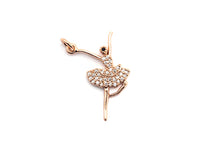 CZ Clear/Black Micro Pave Ballet Dancer Pendant Charm, CZ Pave Ballerina Pendant, Gold/Rose Gold/Silver/Gunmetal plated,13x26mm, Sku#F794