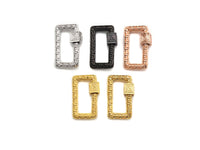 Engraved Rectangle Shape Clasp, CZ Pave Clasp, Gold/Silver/Rose Gold/Gunmetal Carabiner Clasp, 14x23mm, sku#H210
