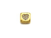 CZ Micro Pave Heart Cube Spacer Beads, Cubic Zirconia Cube Spacer Beads, Gold/Silver Tone, 8.5mm, sku#Z809
