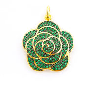 CZ Micro Pave 3D Rose Flower Pendant/Charm,Cubic Zirconia Paved Charm,Green/Fuchsia/Black,23x25mm,sku#F494