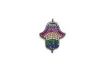 Rainbow CZ Micro Pave Hamsa Hand Connector for Bracelet/Necklace, Hamsa Hand Connector, Spacer Connector, 15x26mm,sku#E440