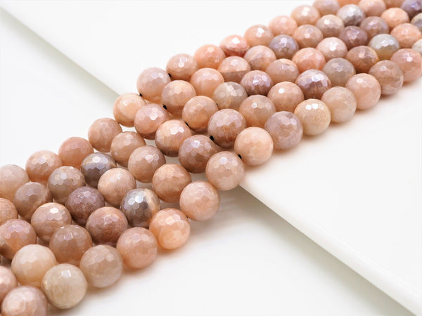 Quality Plated Natural Moonstone 6mm/8mm/10mm/12mm beads, Round Faceted Peach Gray Moonstone Gemstone Beads, 15.5inch strand, SKU#U284