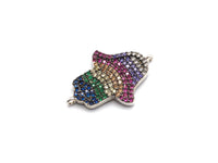 Rainbow CZ Micro Pave Hamsa Hand Connector for Bracelet/Necklace, Hamsa Hand Connector, Spacer Connector, 15x26mm,sku#E440