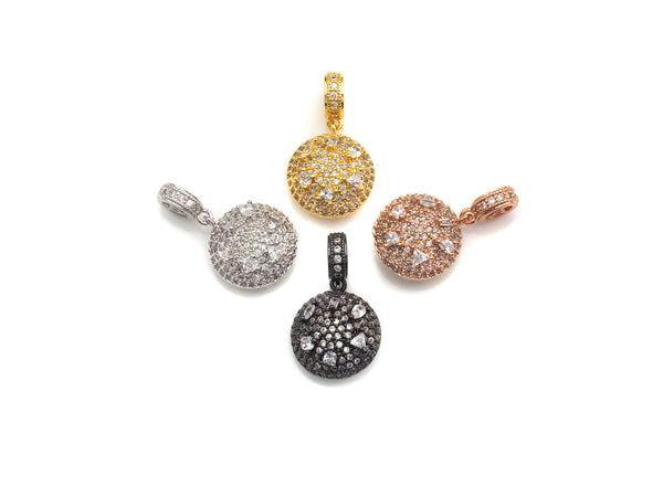 CZ Micro Pave Round Coin Shape Pendant/Charm, Round Cubic Zirconia Pendant, Silver/Gold/Rose Gold/Black Tone, 14x24mm,Sku#Z839