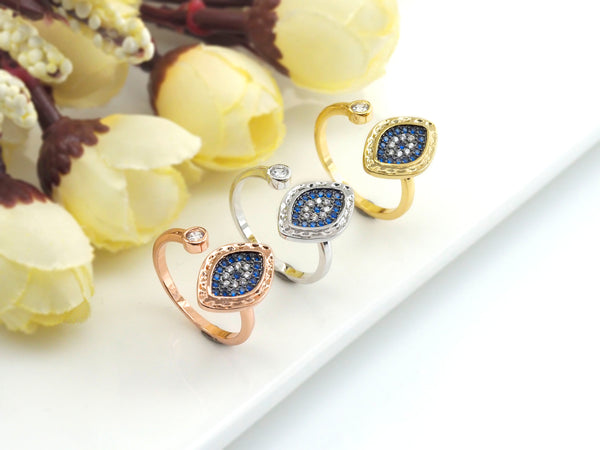 Colorful CZ Evil Eye Ring, Sku#Z789C