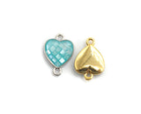 100% Natural Shell Aqua Blue Heart Shape Connector, Gold/Silver Plated, Natural Shell Beads, 10x14mm,SKU#Z275