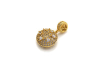 CZ Micro Pave Round Coin Shape Pendant/Charm, Round Cubic Zirconia Pendant, Silver/Gold/Rose Gold/Black Tone, 14x24mm,Sku#Z839