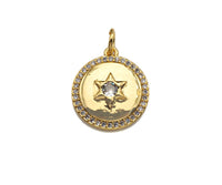 CZ Micro Pave Star On Round Coin Shape Pendant, Gold/Silver Plated Jewelry, Necklace Bracelet Charm Pendant, 14x16mm,sku#F1214