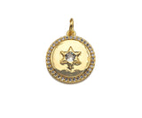 CZ Micro Pave Star On Round Coin Shape Pendant, Gold/Silver Plated Jewelry, Necklace Bracelet Charm Pendant, 14x16mm,sku#F1214