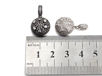CZ Micro Pave Round Coin Shape Pendant/Charm, Round Cubic Zirconia Pendant, Silver/Gold/Rose Gold/Black Tone, 14x24mm,Sku#Z839