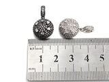 CZ Micro Pave Round Coin Shape Pendant/Charm, Round Cubic Zirconia Pendant, Silver/Gold/Rose Gold/Black Tone, 14x24mm,Sku#Z839
