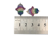 Rainbow CZ Micro Pave Hamsa Hand Connector for Bracelet/Necklace, Hamsa Hand Connector, Spacer Connector, 15x26mm,sku#E440