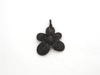 Black CZ Pave On Black Micro Pave Flower Charm Beads, Cubic Zirconia Paved Flower Charm,28x29/36x37mm, sku#F542