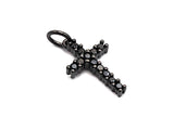 CZ Clear/Black Micro Pave Cross Pendant, CZ Pave Cross Charm, Gold/Rose Gold/Silver/Gunmetal plated, 9x16mm, Sku#F795