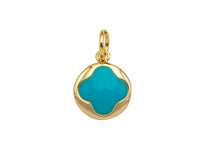 Gold Filled Colorful Clover On Round Shape Pendant, 14K Gold Filled White/Black/Pink/Blue Charm, Necklace Bracelet Charm, 10x12mm, Sku#CP33