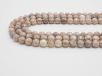 Quality Plated Natural Moonstone 6mm/8mm/10mm/12mm beads, Round Faceted Peach Gray Moonstone Gemstone Beads, 15.5inch strand, SKU#U284