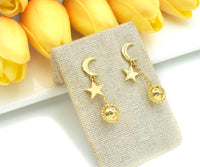 18K Gold Moon Star Dangle Ball Earrings, Moon Star Earrings, Dangle Earrings, Dangle Ball earrings, 8x12mm,sku#J316