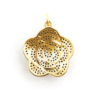 CZ Micro Pave 3D Rose Flower Pendant/Charm,Cubic Zirconia Paved Charm,Green/Fuchsia/Black,23x25mm,sku#F494