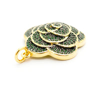 CZ Micro Pave 3D Rose Flower Pendant/Charm,Cubic Zirconia Paved Charm,Green/Fuchsia/Black,23x25mm,sku#F494
