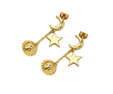 18K Gold Moon Star Dangle Ball Earrings, Moon Star Earrings, Dangle Earrings, Dangle Ball earrings, 8x12mm,sku#J316