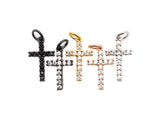 CZ Clear/Black Micro Pave Cross Pendant, CZ Pave Cross Charm, Gold/Rose Gold/Silver/Gunmetal plated, 9x16mm, Sku#F795