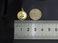 CZ Micro Pave Star On Round Coin Shape Pendant, Gold/Silver Plated Jewelry, Necklace Bracelet Charm Pendant, 14x16mm,sku#F1214