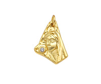 CZ Micro Pave Embossed Lady On Triangle Pendant,Cubic Zirconia Matt Silver/Gold Charm, Necklace Bracelet Charm Pendant, 19x13mm, Sku#Y453