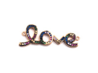 Rainbow CZ Micro Pave Love Letter Connector, Cubic Zirconia Love Pave Connector, Pave Connector, 12x34mm,sku# E420