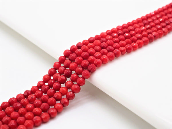 Red Coral Faceted Round Beads, Sku#U282