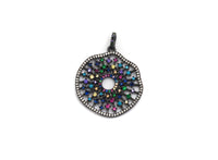 CZ Micro Pave Donut Cobalt/Fuchsia/Green/Black Filigree Hollow Out Flower Pendant, CZ Pave Focal Pendant, 35x33mm sku#F638