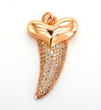 CZ Micro Pave Horn With Heart Pendant/Charm,Cubic Zirconia Paved Charm, Necklace Bracelet Charm Pendant, 22x37mm,sku#F513