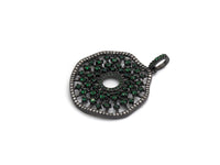 CZ Micro Pave Donut Cobalt/Fuchsia/Green/Black Filigree Hollow Out Flower Pendant, CZ Pave Focal Pendant, 35x33mm sku#F638