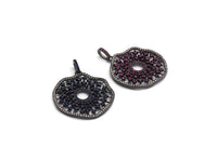 CZ Micro Pave Donut Cobalt/Fuchsia/Green/Black Filigree Hollow Out Flower Pendant, CZ Pave Focal Pendant, 35x33mm sku#F638