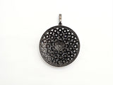 40mm Large CZ Micro Pave Filigree Round Disc Pendant, Cubic Zirconia Rose Gold/Silver/Black Focal Pendant, sku#F545
