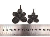 Black CZ Pave On Black Micro Pave Flower Charm Beads, Cubic Zirconia Paved Flower Charm,28x29/36x37mm, sku#F542
