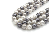Natural Mother of Pearl White Black Gray Round Faceted beads, 8mm/10mm/12mm Mixed MOP Pearl Beads,15.5inch strand, SKU#T137
