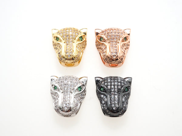 CZ Micro Pave Panther Head Beads, Cubic Zirconia Spacer Beads, Leopard Animal Head Space Beads, Panther Charms Findings,15x14mm, sku#G407